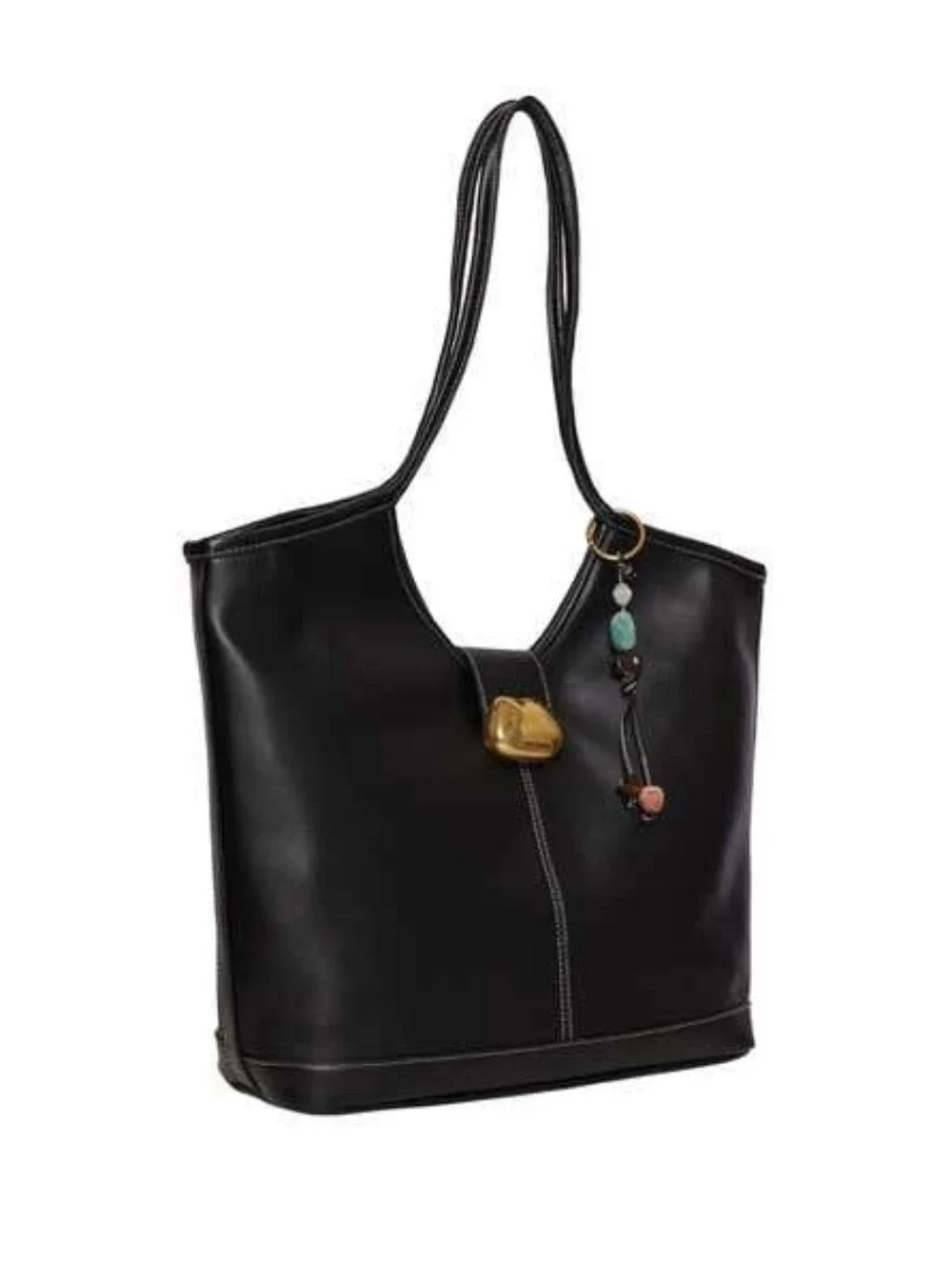Steve Madden Black Leather Shoulder Tote with Gold Accent
